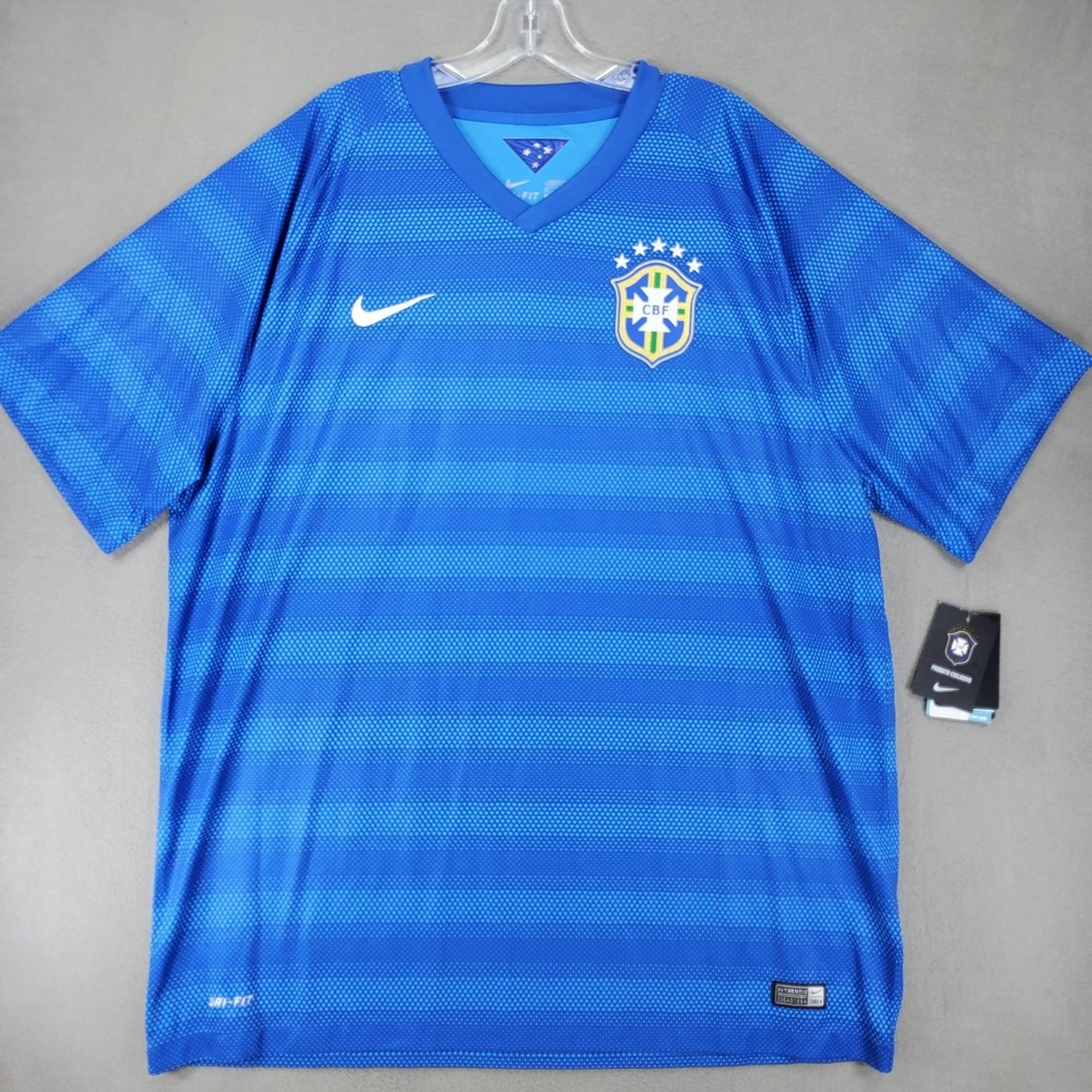 Nike Brazil CBF Soccer Jersey Mens XXL‎ Blue Dri-FIT 2014 Authentic NEW Blank